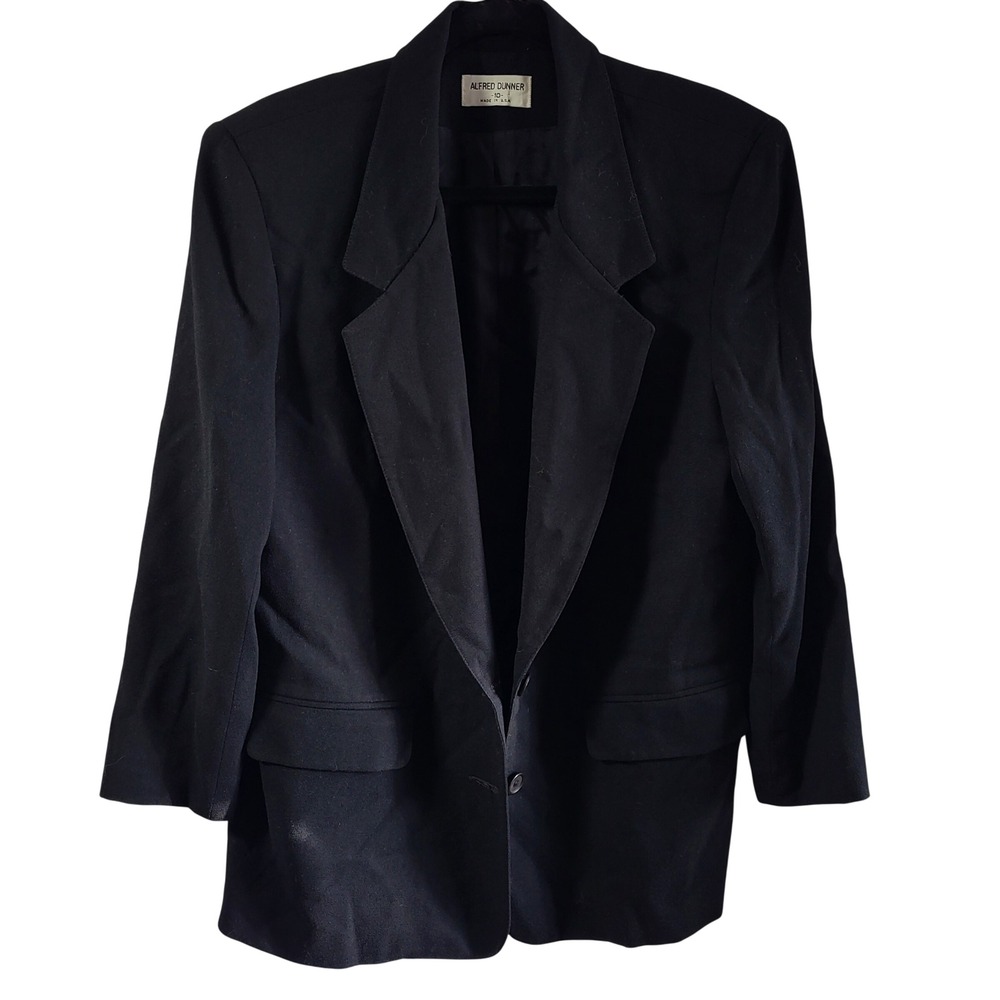 Alfred Dunner Women Black Blazer Size 10 Wool Acetate Classic Button Front